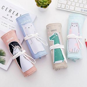 Studify - כל מה שסטודנט צריך קלמרים Cartoon Pencil Pen Case Roll Up Cosmetic Pouch Pocket Brush Holder Makeup Bag 