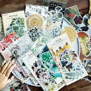 Studify - כל מה שסטודנט צריך מדבקות 60 Sheets Deco Vintage Journal Diary Gold Skull Paper Flower Plant Sticker Flake