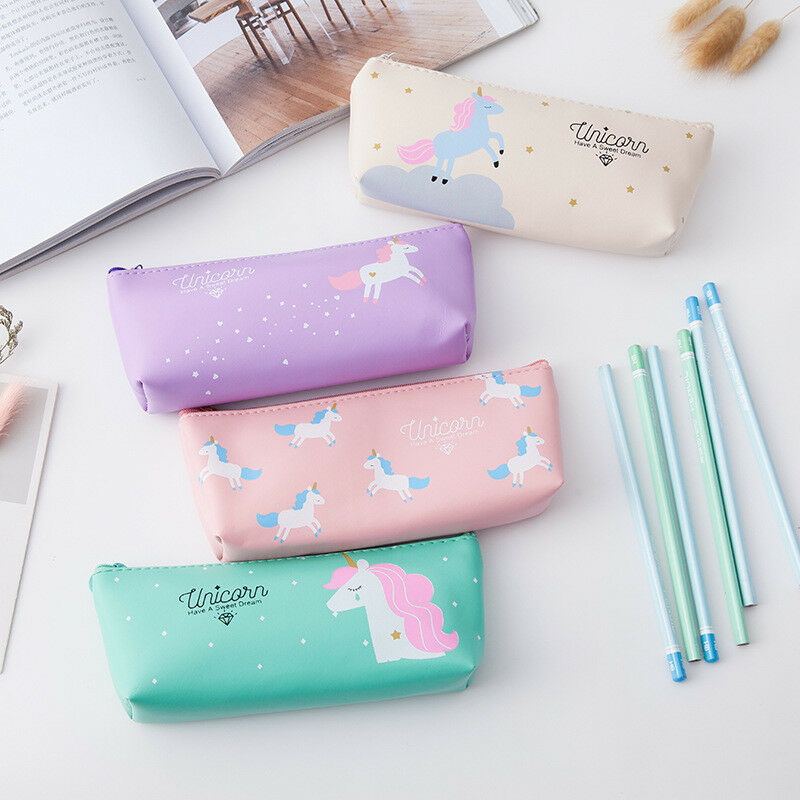 Studify - כל מה שסטודנט צריך קלמרים Unicorn Pencil Case Kawaii School Supplies PU Cosmetic Pouch Stationery Zip Bags
