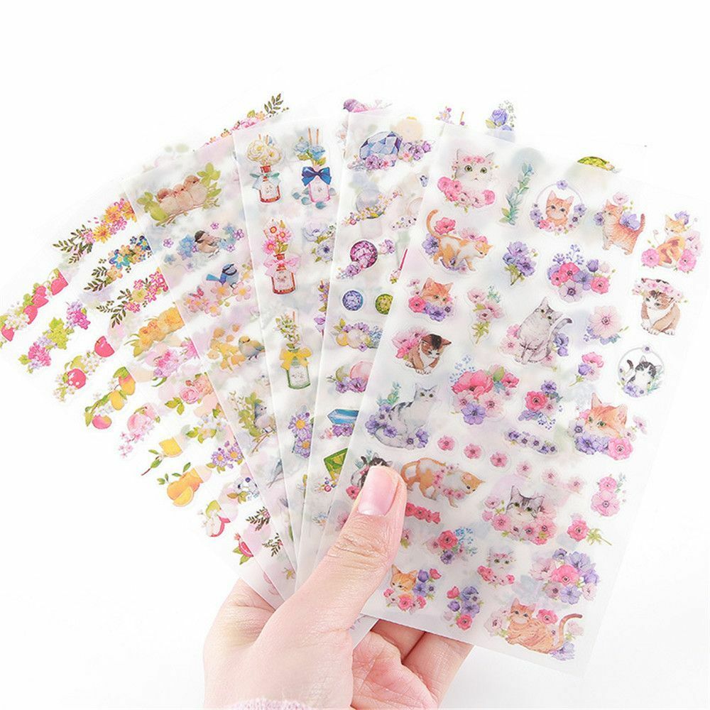 Studify - כל מה שסטודנט צריך מדבקות 6X Cartoon Flower Cat Paper Stickers DIY Scrapbooking Notebook Diary Album Decor