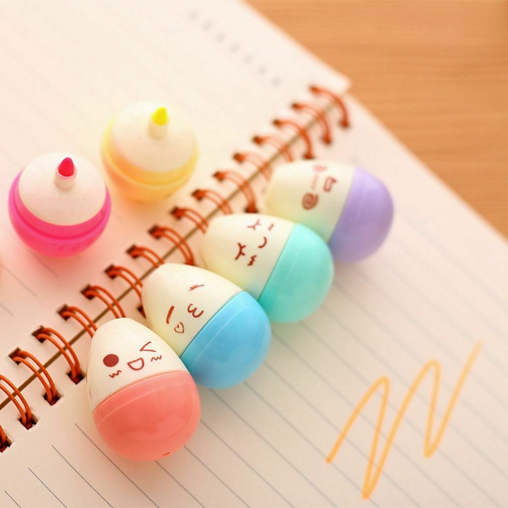 Studify - כל מה שסטודנט צריך כלי כתיבה ומחקים 6 pcs/lot Smile Egg Mini Highlighter Pen Marker Pens Kawaii Stationery Material